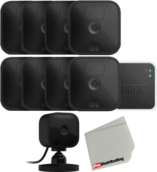 Picture of Outdoor Blink Wireless Security Camera with Mini Indoor Camera Bundle and Microfiber Cloth (Black - 8 Cam)