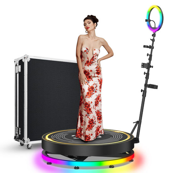 Picture of 360 Photo Booth Machine for Parties 24.3 Inches with RGB Ring Light, Free Custom Logo, Remote Control Auto Slow Motion 360 Camera Photobooth Spin Stand with Flight Case for Wedding Birthday