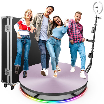 Picture of 360 Photo Booth Machine for Parties Free Custom Logo with Ring Light 5 People Stand on Remote Control Automatic Slow Motion 360 Spin Photo Camera Booth 100cm 39.4 inch with Flight Case