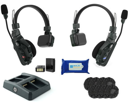 Picture of Hollyland Solidcom C1 Full-Duplex Wireless Intercom Headset System for 2 Users Up to 1000ft - 2 Single Ear Headsets with SolidSignal Cleaning Wipes and Disposable Ear Covers Bundle (C1-2S)