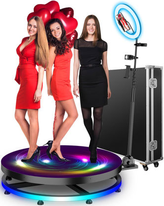 Picture of 360 Photo Booth Machine for Parties Free Custom Logo with Ring Light 3 People Stand on Remote Control Automatic Slow Motion 360 Spin Photo Camera Booth 80cm 31.5 inch with Flight Case