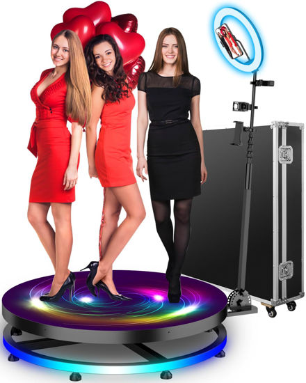 Picture of 360 Photo Booth Machine for Parties Free Custom Logo with Ring Light 3 People Stand on Remote Control Automatic Slow Motion 360 Spin Photo Camera Booth 80cm 31.5 inch with Flight Case