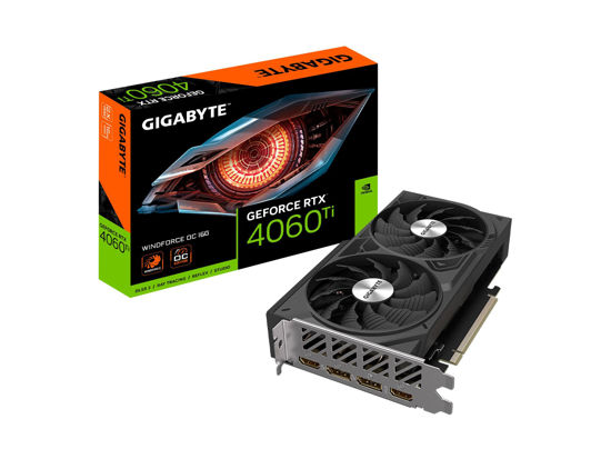 Picture of GIGABYTE GeForce RTX 4060 Ti WINDFORCE OC 16G Graphics Card, 2X WINDFORCE Fans, 16GB 128-bit GDDR6, GV-N406TWF2OC-16GD Video Card