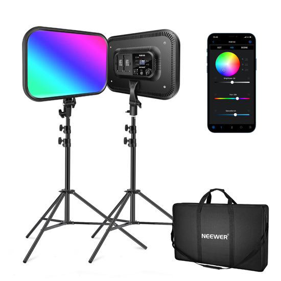 Picture of Neewer 18.3” RGB LED Video Light Panel with App Control Stand Kit 2 Packs, 360° Full Color, 60W Dimmable 2500K~8500K RGB LED Panel CRI 97+ with 17 Scene Effect for Game/YouTube/Zoom/Photography