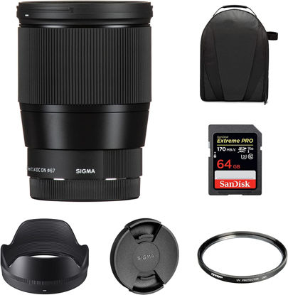 Picture of Sigma 16mm f/1.4 DC DN Contemporary Lens for Canon EF-M | Stepping Motor AF System, Super Multi-Layer Coating, Tiffen 67mm UV Protector Filter, 64GB Extreme PRO Memory Card, and Waith Camera Bag