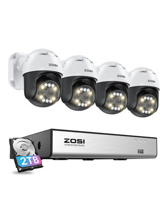 Picture of ZOSI 4K PoE Security Camera System with AI Face Person Vehicle Detection, 4 x 5MP 3K Outdoor Auto Tracking PT PoE Camera with 5X Digital Zoom, 2-Way Audio, 8CH 8MP NVR with 2TB HDD (16CH Expandable)