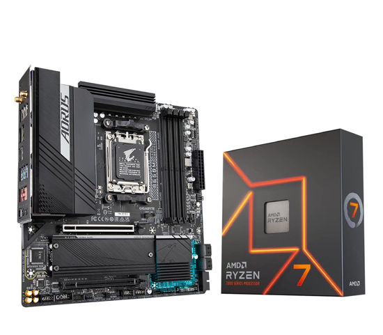 Picture of Micro Center AMD Ryzen 7 7700X CPU Processor Bundle with GIGABYTE B650M AORUS Elite AX Gaming Motherboard (AM5/ Micro-ATX/ DDR5/ 2*M.2/ PCIe 5.0/ USB 3.2 Gen2X2 Type-C)