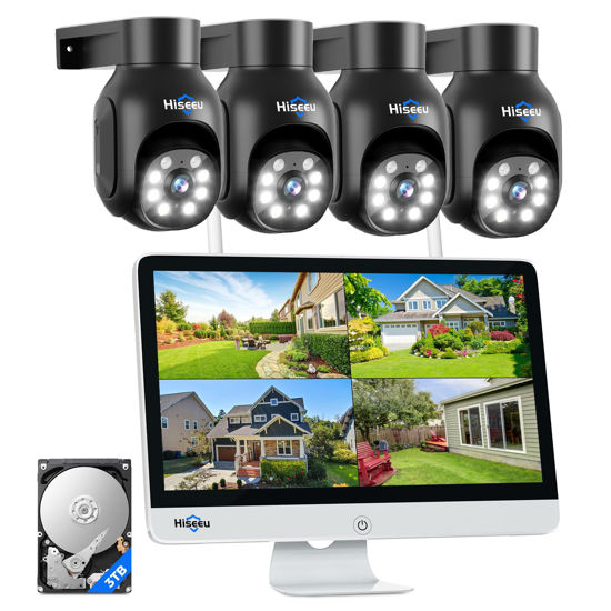 Picture of Hiseeu Wireless Security Camera System,All-in-One with 15" LCD Monitor 10CH NVR 4PCS 5MP PTZ Outdoor Camera,3TB HDD Storage, 2-Way Audio, Color Night Vision, Motion Alert,2.4Ghz WiFi