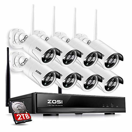 Picture of ZOSI 8CH Security Wireless Cameras System,8channel 960P WiFi NVR with 2TB Hard Drive,and 8pcs 1.3MP 960P 100ft Night Vision Indoor Outdoor IP CCTV Surveillance Cameras Kit, Smartphone Easy Remote View