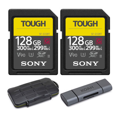 Picture of Sony 128GB UHS-II Tough G-Series SD Card Bundle (2-Pack) with Aluminum Type-C SD Card Reader Compatible with Up to 512GB Capacity Cards and Rugged Memory Storage Case (4 Items)