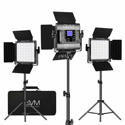 Picture of GVM RGB LED Video Lighting Kit, 800D Studio Video Lights with Panel, APP Control for YouTube Photography Lighting, , 3200K-5600K, 8 Kinds of The Scene Lights, 3 Packs