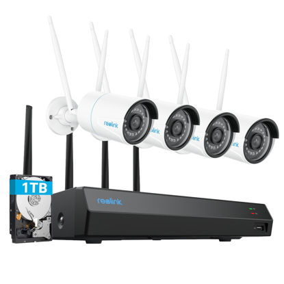 Picture of REOLINK 5MP Wireless Security Camera System, 5/2.4GHz Dual-band Wi-Fi, 12CH NVR with 1TB HDD, Expandable to 16TB HDD, Plug-in Cameras, Smart Detection, 100ft Night Vision, 24/7 Recording, RLK12-500WB4