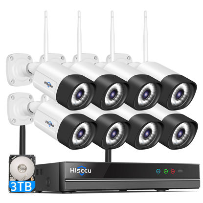 Picture of 【Wireless Pro,Plug & Play】 Hiseeu 5MP WiFi Security Camera System,3TB HDD, 16 Channels 8MP NVR CCTV System,Outdoor 2 Way Audio Camera, Spotlight, Color Night Vision, 24/7 Time Record, Work with Alexa