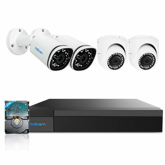 Picture of Brillcam 5MP PoE Security Camera System, NVR Kit, 8Ch Network Video Recorder, 4Pcs PoE IP Cameras, 5MP 8Ch NVR Built-in 2TB HDD for 24/7 Recording, Motion Detection