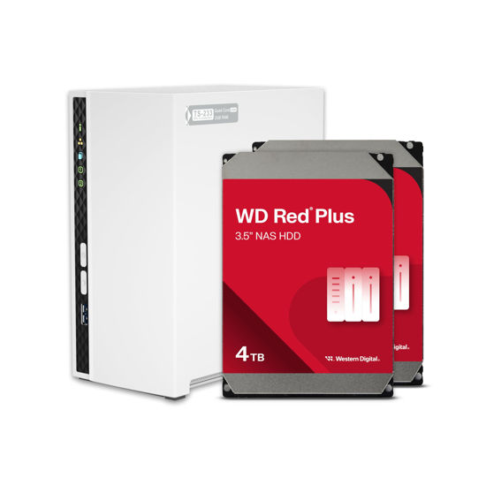 Picture of QNAP TS-233-24WD-US 2 Bay Home NAS with 4TB Storage Capacity, Preconfigured RAID 1 WD Red Plus HDD Bundle, with 1GbE Ports