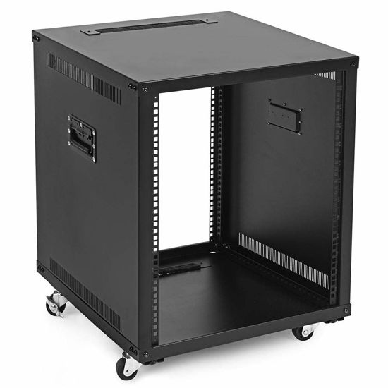 Picture of NavePoint 12U Portable Rolling Network Rack, Adjustable Depth 2.5 to 22.6 Inches, Top and Bottom Cable Management, Built-in Handles, Locking Swivel Caster Wheels, Audio Video, Telecom, Equipment Rack