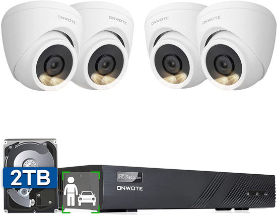 Picture of ONWOTE Wired 4K NVR PoE Security Camera System, Human Vehicle Detection Tigger Color Night Vision, 4 * 6MP Outdoor 122° Wide Angle IP Cameras Audio, 8 Channel 8MP NVR 2TB, CCTV Home Surveillance Kit