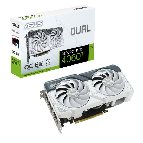 Picture of ASUS Dual GeForce RTX™ 4060 Ti White OC Edition 8GB GDDR6 (PCIe 4.0, 8GB GDDR6, DLSS 3, HDMI 2.1, DisplayPort 1.4a, Axial-tech Fan Design, 0dB Technology, and More)