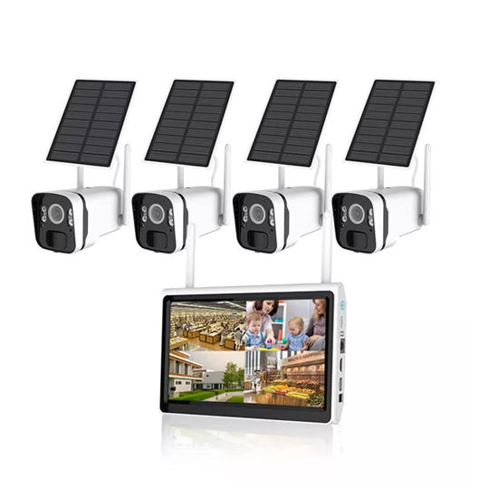 Picture of ELLOIN 4MP WiFi Solar Power Surveillance NVR Kit with LCD Monitor NVR, Wireless Weatherproof Security Camera System with 2-Way Audio, Color Night Vision, Motion Detection (4CH)