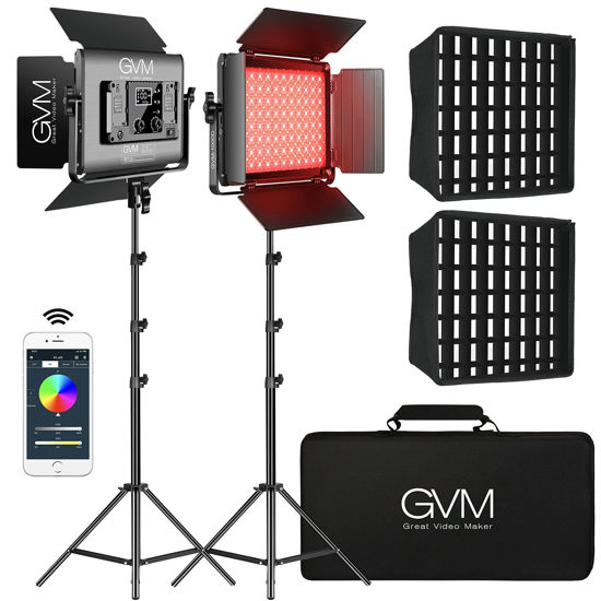 Picture of GVM 1000D RGB Led Video Light with 2 Softboxes, Photography Lighting Kit with Bluetooth Control, Full Color Video Lighting Kit with 18 Applicable Scenes, 2 Packs Led Light Panel for Video Shooting