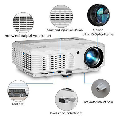 Picture of EUG HD Bluetooth Wireless 1080P LED Home Projector HDMI Android LCD Digital Movie Gaming Projector Wifi Airplay Miracast for Iphone Ipad Mac Phone Laptop PC Tablet TV Blueray DVD PS4 XBOX Wii U