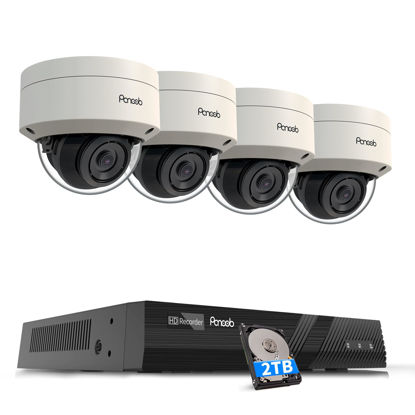 Picture of PANOOB 5MP Home Security Camera Systems, 4X Wired IP IK10 Vandal-Proof Dome Cameras Outdoor W/Person Detection, Built-in Mic 2.8mm Lens 100ft IR Night Vision, 4K 8CH PoE NVR 2TB HDD, PD54A0408-5M2