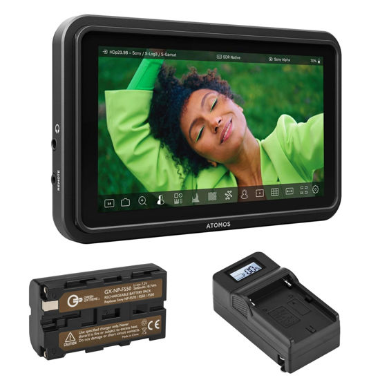 Picture of Atomos Shinobi II HDMI 4K Monitor with HDR Touchscreen, All Day Battery Life, and Lightweight Design (Black) Bundle with Green Extreme Battery and Charger