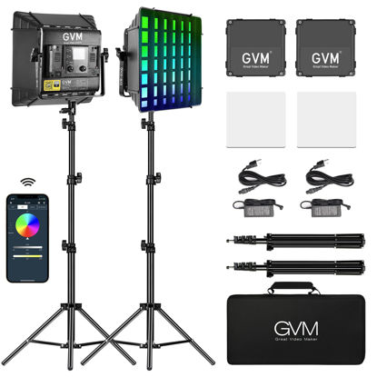 Picture of GVM Upgrade 800D RGB Video Light Kits with 2 Softboxes, Studio Lights with Bluetooth Control, 2 Packs Photography Lighting with 18 Lighting Scenes, led Panel Lights for Video Recording