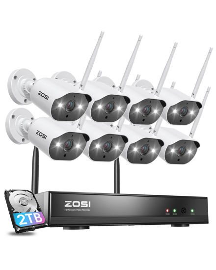 Picture of ZOSI 8CH 2K Wireless Home Security Camera System with 2TB HDD,8X 3MP WiFi Indoor Outdoor Cameras,Color Night Vision,Two-Way Audio,Light & Siren Alarm,2K H.265+ 8CH NVR Recorder for 24/7 Recording