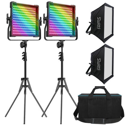 Picture of Switti RGB Video Light, Full Color Studio Photography Lighting Kit, 50W LED Panel Light with Softbox, 552 LEDs/CRI 97+, 2600K-10000K/0-360 Adjustable Colors/9 Kinds of The Scene Lights