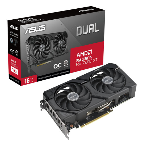 Picture of ASUS Dual Radeon RX 7600 XT OC Edition 16GB GDDR6 (AMD RDNA 3, PCIe 4.0, HDMI 2.1, DisplayPort 2.1, Axial-tech Fan Design, 0dB Technology, Dual BIOS, Auto-extreme Technology, GPU Tweak III, and more)