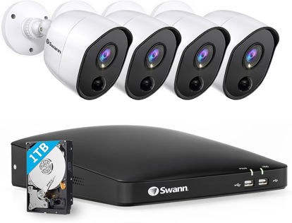 Picture of Swann Home DVR Security Camera System with 1TB HDD, 8 Channel 4 Camera, 1080p Full HD Video, Indoor or Outdoor Wired Surveillance CCTV, Heat and Motion Detection, 845804