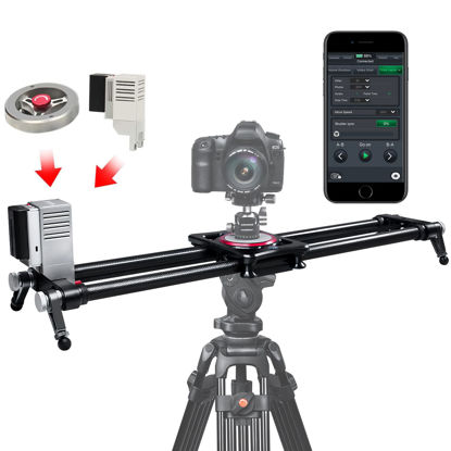 Picture of ASHANKS Camera Slider, Motorized Track Dolly APP Control Timelapse Carbon Fiber Rail Stabilizer, for DSLR Camcorder Photo Video Film Photography, Load 44lb/20kg, Android/iOS APP Available, 31in/80cm