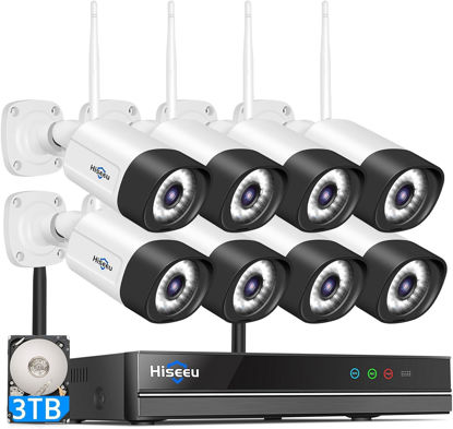 Picture of 【Wireless Pro,Plug & Play】 Hiseeu 5MP WiFi Security Camera System,3TB HDD, 16 Channels 8MP NVR Surveillance CCTV System Kit,Outdoor 2 Way Audio, Color Night Vision with Spotlight, 24/7 Time Record