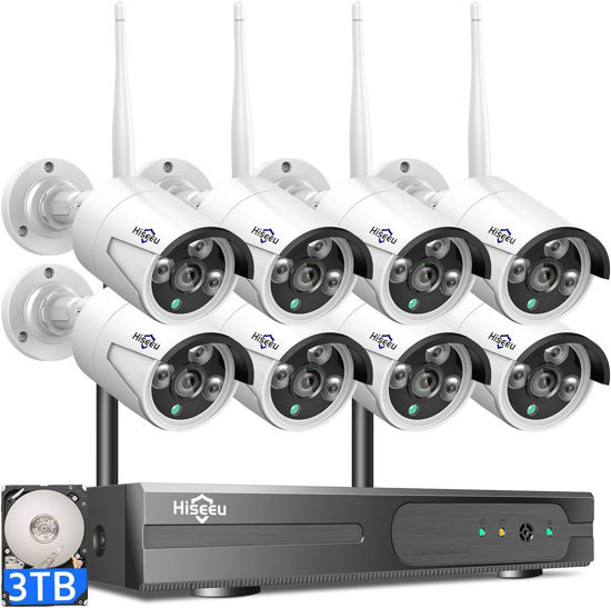 Picture of Hiseeu Wireless Pro WiFi Security Camera System, 16CH 4K NVR Kit, 8Pcs 5MP CCTV Home Security Camera System for Indoor/Outdoor Use, Night Vision, Waterproof, Motion Detection, 3TB Hard Drive