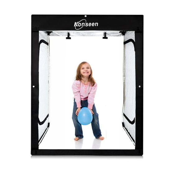 Picture of Professional Large Photo Light Box Photography Studio 47"x32"x63" LED Dimmable Shooting Tent Continuous Lighting Cube Softbox for Portrait Clothing Photography with 3 Color Backdrops