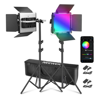 Picture of NEEWER Upgraded 660 PRO II RGB LED Video Light with App Control&Stand Kit, 2 Pack Constant 50W No Color Shift/1% Precise Min Dimming/360° RGB/CRI97+/3200K~5600K for Game Streaming YouTube Photography