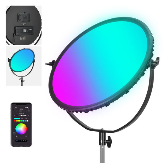 Picture of NEEWER 18" RGB LED Round Panel Video Light with APP Control, 65W 6000Lux/0.5m 2500K-8500K RGBCW Photography Studio Lighting /18 Scenes/V Battery Powered for Outdoor Filming Recording Streaming, GR18C