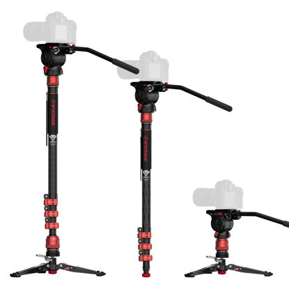 Picture of IFOOTAGE 71" Monopod with Fluid Head, Monopod for Cameras with Video Head, Carbon Fiber Vamera Monopod with Fluid Head, Outdoor Photography Set, Monopod with Video Head, Cobra 3 C180F-P & Komodo K5S