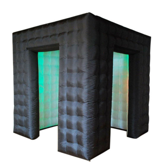 Picture of Black Inflatable Photo Booth Enclosure Photobooth Tent, with 2 Doors and Led Light, Blower, for Advertising, Bars, Shopping Malls, Party Wedding