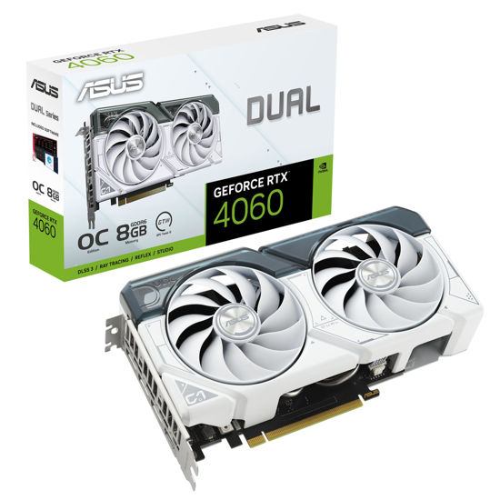 Picture of ASUS Dual GeForce RTX™ 4060 OC White Edition 8GB GDDR6 (PCIe 4.0, 8GB GDDR6, DLSS 3, HDMI 2.1a, DisplayPort 1.4a, 2.5-Slot Design, Axial-tech Fan Design, 0dB Technology, and More)