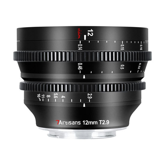 Picture of 7Artisans 12mm T2.9 Large Aperture APS-C Ultra Wide Angle Cine Lens, Manual Fixed Focus Low Distortion Cinema Lens Compatible for Canon R Mount EOS R, RED, R3, R5, R6, R7, R10, RP, Black