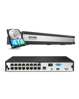 Picture of ZOSI 4K 16CH PoE NVR with 4TB Hard Drive, 16 Channel 8MP Network Video Recorder for 24/7 Recording, Only Work with ZOSI 4K/5MP/4MP/3MP HD ZOSI PoE Surveillance Cameras