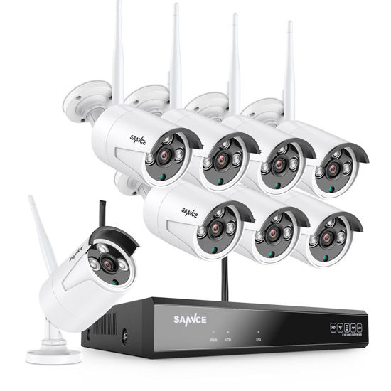 Picture of SANNCE 2K Wireless Security Camera System, 8CH 5MP NVR with 8Pcs 3MP Outdoor WiFi IP Surveillance Cameras with One-Way Audio,Night Vision, Remote Access, Motion Alerts, Compatible with Alexa, No HDD