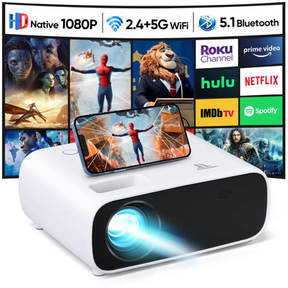 Picture of Projector with WiFi and Bluetooth, 15000 Lumen Native 1080P Projector,Portable Outdoor Projector, Movie Mini Projector Compatible with iOS/Android/Laptop/HDMI/PC/ TV Stick/USB