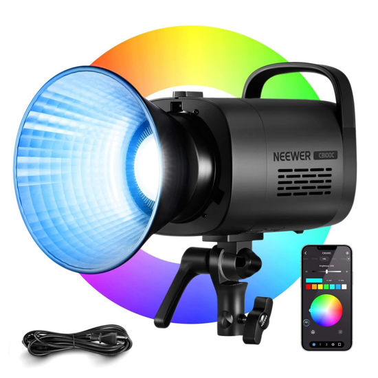 Picture of NEEWER CB100C 130w RGB LED Video Light, APP/2.4G Control 360° Full Color 2700K-6500K 27000lux/m COB Bowens Mount Silent Continuous Output Lighting TLCI/CRI97+ 17 Scenes for Video Recording Photography