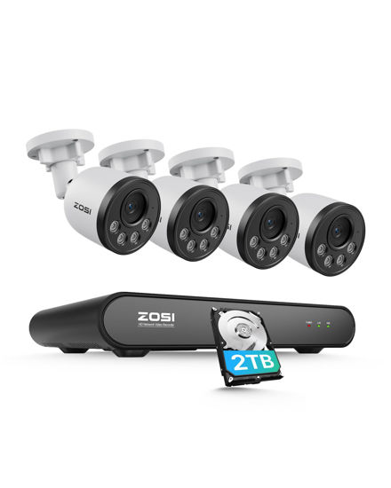 Picture of ZOSI 8CH 5MP Security Camera System with Audio, Night Vision, Smart Human Detection, 4pcs 4MP Wired PoE Outdoor Indoor Home Cameras, 3K 8Channel Surveillance NVR with 2TB HDD for 24/7 Recording