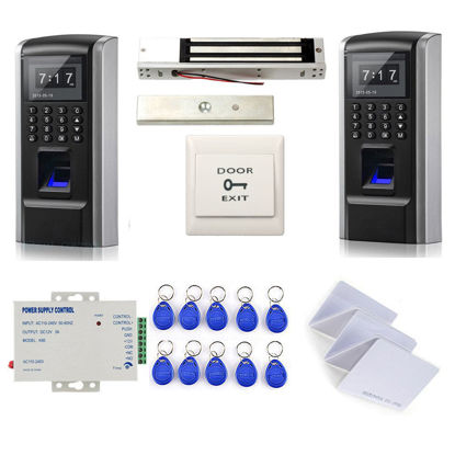 Picture of Tracking in and Out Biometric Fingerprint/RFID/PIN Access Control System with 600LBS Force Electric Magnetic Lock + 110-240V Power Supply+RFID Cards+ Keyfobs+Exit Button