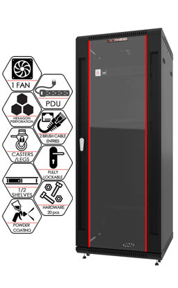 Picture of Server Rack - Wall Mount Network Enclosure - Locking Wall IT Cabinet - 19 Inch Rack Av Audio Video Rack Lockable Cabinet Network Rack - Powerbar - Shelf - Fan - Feet (18U (24" w x24 d x35 h))