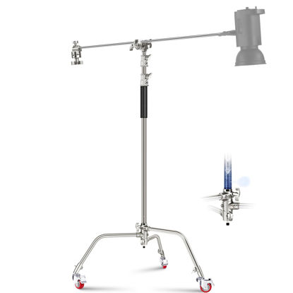 Picture of NEEWER C Stand with Boom Arm Pro 100% Stainless Steel, Max Height 10.8ft/330cm Air Cushion Heavy Duty Photography Light Stand with Caster Wheel, 4.2ft/128cm Holding Arm for Monolight Softbox Reflector